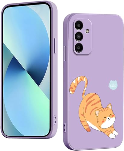 WOKEZ Hülle für Samsung Galaxy A25 5G mit Fette Katzen, Dünn Silikon Handyhülle für Samsung A25 5G mit Microfiber Schutzhülle, Stoßfest Weiches Case Cover mit Kratzfest-Lila15 von WOKEZ