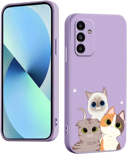 WOKEZ Hülle für Samsung Galaxy A25 5G mit Katzen Muster, Dünn Silikon Handyhülle für Samsung A25 5G mit Microfiber Schutzhülle, Stoßfest Weiches Case Cover mit Kratzfest-Lila01 von WOKEZ