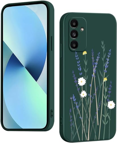 WOKEZ Hülle für Samsung Galaxy A34 5G mit Blumen Muster, Dünn Silikon Handyhülle für Samsung A34 5G mit Microfiber Schutzhülle, Stoßfest Weiches Case Cover mit Kratzfest-Grün38 von WOKEZ