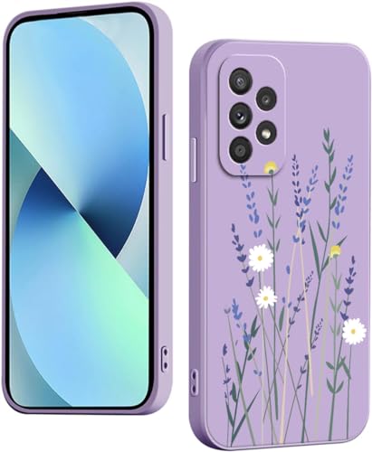 WOKEZ Hülle für Samsung Galaxy A53 5G mit Blumen Muster, Dünn Silikon Handyhülle für Samsung A53 5G mit Microfiber Schutzhülle, Stoßfest Weiches Case Cover mit Kratzfest-Lila38 von WOKEZ