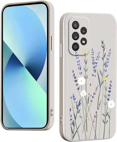 WOKEZ Hülle für Samsung Galaxy A53 5G mit Blumen Muster, Dünn Silikon Handyhülle für Samsung A53 5G mit Microfiber Schutzhülle, Stoßfest Weiches Case Cover mit Kratzfest-Weiß38 von WOKEZ