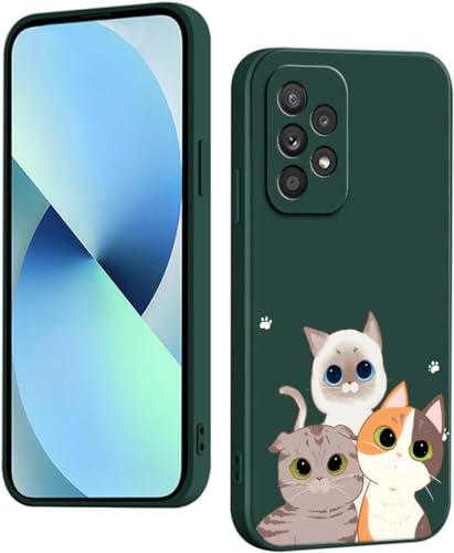 WOKEZ Hülle für Samsung Galaxy A53 5G mit Katzen Muster, Dünn Silikon Handyhülle für Samsung A53 5G mit Microfiber Schutzhülle, Stoßfest Weiches Case Cover mit Kratzfest-Grün01 von WOKEZ
