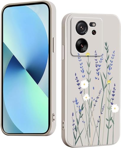 WOKEZ Hülle für Xiaomi 13T/Xiaomi 13T Pro mit Blumen Muster, Dünn Silikon Handyhülle für Xiaomi 13T/13T Pro mit Microfiber Schutzhülle, Stoßfest Weiches Case Cover mit Kratzfest-Weiß38 von WOKEZ