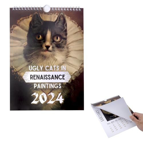 Katzenkalender 2024, Ugly Cat Renaissance-Kalender, Lustiger Katzenkalender, Wandkalender 2024, Tiere Kalender 12-Monats Wandkalender, Hundekalender zum Aufhängen für Freunde, Familie, Nachbarn von WOKICOR
