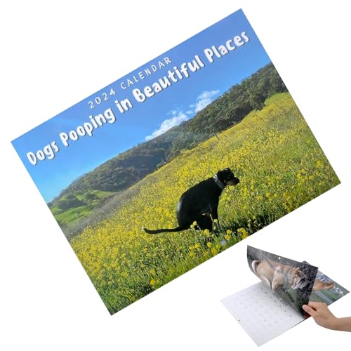 Pooping Dogs Calendar 2024, 25 * 19cm Hund Pooping Wandkalender, Dogs Pooping In Beautiful Places Calendar, Tiere Kalender 2024 Wandkalender, Hundekalender zum Aufhängen für Freunde, Familie (B) von WOKICOR