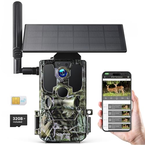 WOLFANG Wildkamera, 2.5K 4G LTE Live Solar Übertragung Wildkamera mit Handyübertragung App, Echtzeitalarm, Super-Infrarot-Nachtsicht Kamera mit 7800mAh Akku, 32GB SD Karte, 2-Wege-Audio IP66 WOLFANG Wildkamera, 2.5K 4G LTE Live Solar Übertragung Wildkamera mit Handyübertragung App, Echtzeitalarm, Super-Infrarot-Nachtsicht Kamera mit 7800mAh Akku, 32GB SD Karte, 2-Wege-Audio IP66 von WOLFANG