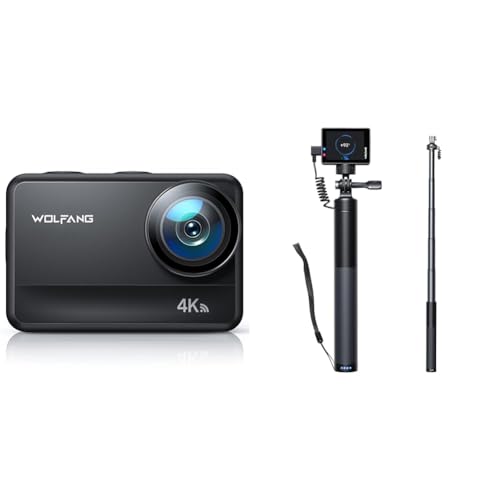 WOLFANG Action Cam GA400 4K60FPS & Wiederaufladbarer Selfie Stick Set von WOLFANG