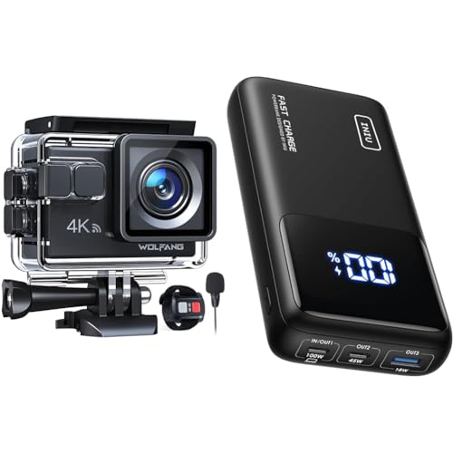 WOLFANG GA100 Action Cam 4K 20MP Unterwasserkamera & INIU Power Bank, 100W 25000mAh Powerbank von WOLFANG