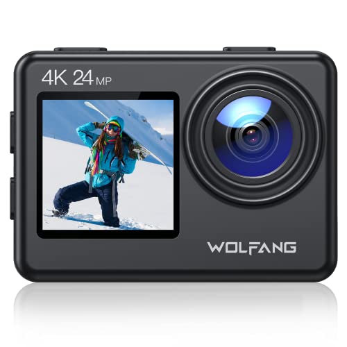 WOLFANG GA200 Action Cam 4K 24MP Unterwasserkamera WiFi 40M wasserdichte EIS Bildstabilisator Touchscreen Helmkamera 170° Weitwinkel Camcorder (Ladegerät, 2 Akkus und Zubehör Kit) von WOLFANG