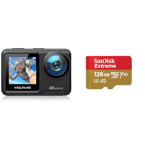 WOLFANG GA420 Action Cam 4K 60FPS Unterwasserkamera WiFi 10M Wasserdicht ohne Gehäuse 3.0 EIS Bildstabilisator Dual Screen Helmkamera & SanDisk Extreme microSDXC UHS-I Speicherkarte 128 GB + Adapter WOLFANG GA420 Action Cam 4K 60FPS Unterwasserkamera WiFi 10M Wasserdicht ohne Gehäuse 3.0 EIS Bildstabilisator Dual Screen Helmkamera & SanDisk Extreme microSDXC UHS-I Speicherkarte 128 GB + Adapter von WOLFANG