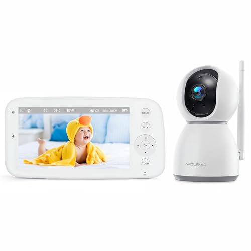 WOLFANG Babyphone mit Kamera, 5 Zoll 720P Display mit 20-Stunden-Akku, Schwenk-Neige-Zoom 1080P Baby Kamera mit Nachtsicht, kein WLAN, 2 Wege Audio, Temperatur, Schreierkennung, 1000 Fuß Reichweite WOLFANG Babyphone mit Kamera, 5 Zoll 720P Display mit 20-Stunden-Akku, Schwenk-Neige-Zoom 1080P Baby Kamera mit Nachtsicht, kein WLAN, 2 Wege Audio, Temperatur, Schreierkennung, 1000 Fuß Reichweite von WOLFANG