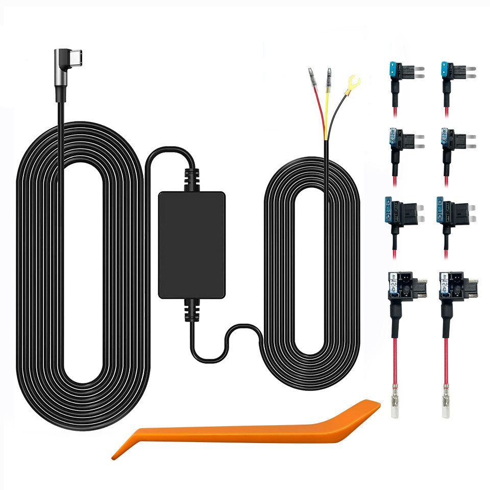WOLFBOX Type-C Hardwire Kit für G840S/G930/G840H/G850/G900 Spiegel-Dashcams Fahrzeugleitung, (350 cm), Parkmonitor mit mehreren Anschlussgrößen, Doppel-4 Sicherungen von WOLFBOX