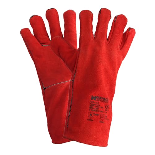 WOLFPACK 15031150 - dicke Schweißerhandschuhe, Größe L, rot., L (2er Pack) von WOLFPACK