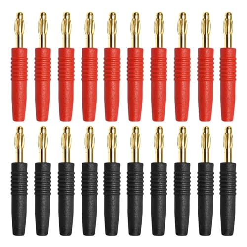 WOMELF 20 Stücke 2mm Bananenstecker Stecker Bananenstecker Rot Schwarz Audio Lautsprecher Draht Kabelanschlüsse (Color : 10 Red 10 Black) von WOMELF