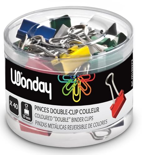WONDAY - Box mit 40 Doppelclips, 19 mm, verschiedene Farben von WONDAY
