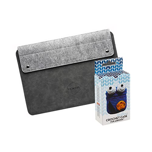 Laptop Schutzhülle für 14 Zoll (14 Zoll), Pilatus Grau + Airpods Schutzhülle 1. - 2 Gen. Crochet Hillary von WONDEE