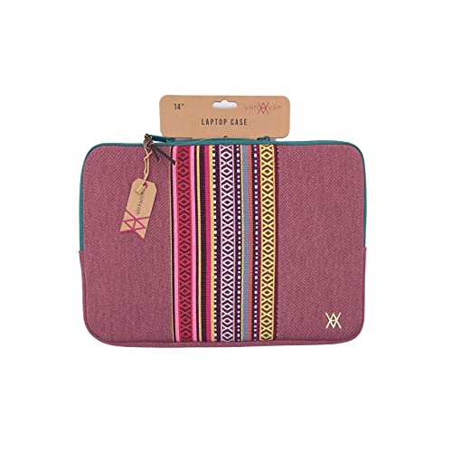 VAMVAM by Wondee Laptophülle bis 35,6 cm Laptoptasche 14 Zoll - 13 Zoll, Kirsche mit dekorativem Streifen, Farben, gepolstert und verstärkt mit Reißverschluss von WONDEE