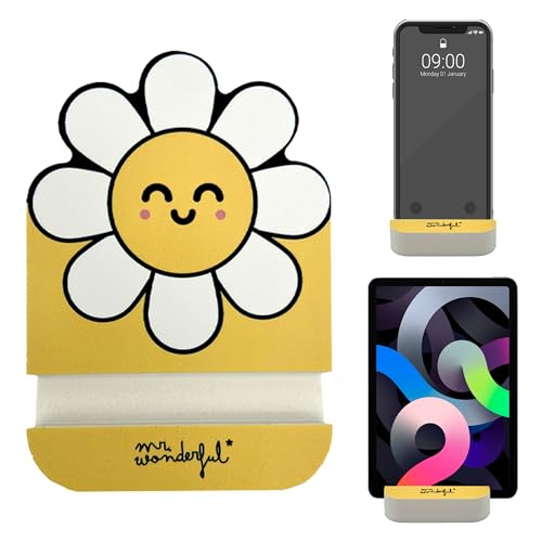 WONDEE Handyhalterung Tisch und Ipad/Tablet Halterung Tisch mit Fröhlichem Mr Wonderful Gänseblümchen Design - Originelle Handyständer, Tablet und Ipad ständer, Geschenkidee zum Sammeln von WONDEE