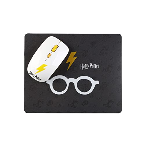 WONDEE Harry Potter Set Kabellose Maus und Mauspad mit Harry-Potter-Design in Schwarz und Weiß - Offizielle Harry-Potter-Artikel von WONDEE