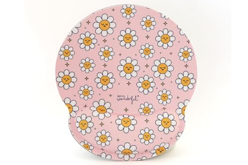 WONDEE Mr Wonderful Gel Mauspad mit Handgelenkauflage Rosa Gänseblümchen Design - Ergonomisches Mousepad mit handauflage das macht Freude - Geschenke für Mädchen und Frauen von WONDEE