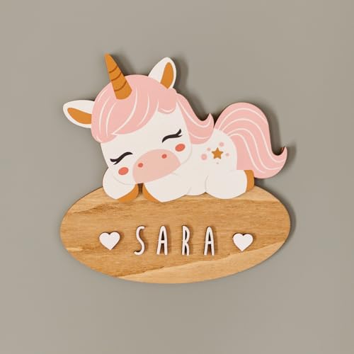 WONDEE Vintiun Dekoschild für Kinderzimmer, Einhorn, personalisierbare Holznamen für Türen und Zimmer, Mädchen und Jungen, originelles Geschenk für Babys WONDEE Vintiun Dekoschild für Kinderzimmer, Einhorn, personalisierbare Holznamen für Türen und Zimmer, Mädchen und Jungen, originelles Geschenk für Babys von WONDEE