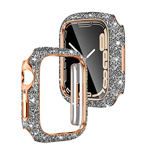 WONJOY Kompatibel mit Apple Watch Hülle 40/44/41/45 mm, Strass, Displayschutzfolie, Stoßfänger, Diamant, iWatch SE/Serie 9/8/7/6/5/4, Glänzende Bling-Schutzhülle für Damen (Silber, 40 mm) von WONJOY