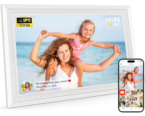 Frameo WLAN Digitaler Bilderrahmen 10,1 Zoll, HD 1280 * 800 IPS Touchscreen Elektronischer FotoRahmen mit 32GB Speicher, Auto Drehung, Einfache Weitergabe von Fotos Videos über Frameo App von WONNIE