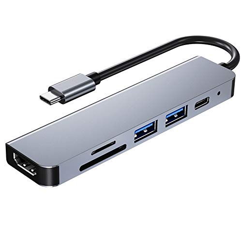 USB-C-Hub-Multiport-Adapter – 6-in-1 tragbarer Dongle mit 4K HDMI, 100 W PD Power Delivery, 2 USB-3.0-Anschlüsse, SD/Micro-SD-Kartenleser, kompatibel mit MacBook Pro, Chromebook, XPS und weiteren von WONSUN