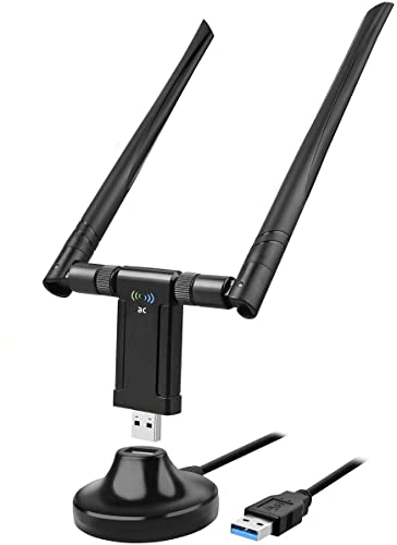 WLAN Stick 1200Mbit/s, WLAN Adapter DualBand 867Mbit/s (5GHz), 433Mbit/s (2,4GHz) Wireless Adapter mit 5dBi Antenne und USB 3.0-Dockingstation für Desktop Laptop PC Windows/Mac OS von WONSUN