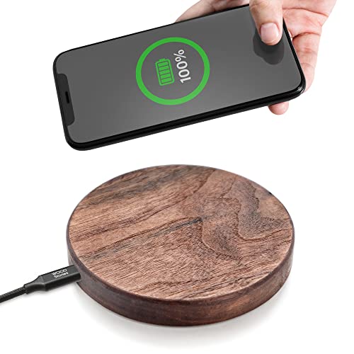 Wood Stories Induktive Ladestation Basic Holz Amerikanische Walnuss 15 W Hochwertiges Holz Qi Ladestation für AirPods iPhone Samsung Xiaomi Huawei LG Smart Watch Kabel | 100 cm von WOOD Stories