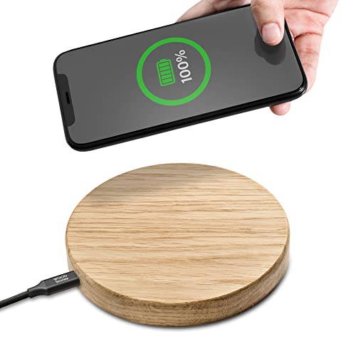 Wood Stories Induktive Ladestation Basic Oak 15W Hochwertiges Holz Qi Ladestation für AirPods iPhone Samsung Xiaomi Huawei Nokia LG | Kabel 100 cm von WOOD Stories