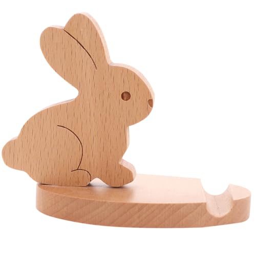 WOONEKY Niedlicher Handyhalter aus Holz, Tisch-Häschen, Telefonständer, Smartphone-Halter, Kaninchen, Tisch-Tablet-Halter, Häschen, dekoratives Ornament für Home-Office, Tablets, Smartphones von WOONEKY