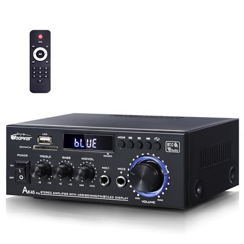 AK45 Pro HiFi-Verstärker Stereo Amplifier 2 Kanal Bluetooth 5.0 Power Amplifier 50W X 2 Digital Power Amplifier Hifi Stereo Verstärker Endstufe mit USB, SD, RCA für Zuhause oder Auto von WOOPKER