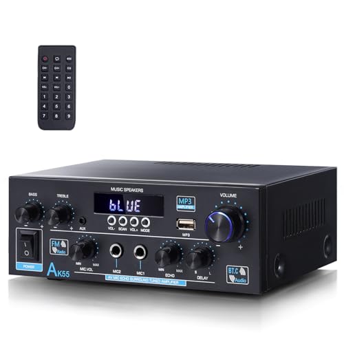 AK55 HiFi-Verstärker Stereo Amplifier Bluetooth 5.0 Power Amplifier 2 Kanal Verstärker 70W X 2 Audio Verstärker Receiver Digital Amplifier Endstufe mit USB, SD, RCA für Zuhause oder Auto von WOOPKER