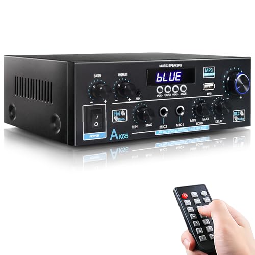 WOOPKER AK55 HiFi-Verstärker mit Bluetooth 70W x2 Mini Verstärker Heimkino Stereo Verstärker av Receiver Höhen und Bässe mit USB/RCA/MIC/FM (AK55) WOOPKER AK55 HiFi-Verstärker mit Bluetooth 70W x2 Mini Verstärker Heimkino Stereo Verstärker av Receiver Höhen und Bässe mit USB/RCA/MIC/FM (AK55) von WOOPKER