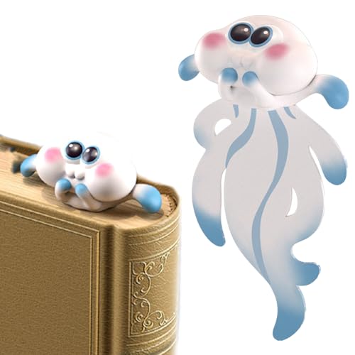 WOOXDYUK Lesezeichen für Kinder, Jellyfish Bookmark, Lustige 3D Cartoon Tiere, Lustiges Geschenk auch, Kleine Lesezeichen Geschenke für Buchliebhaber(Blau und Weiß) von WOOXDYUK