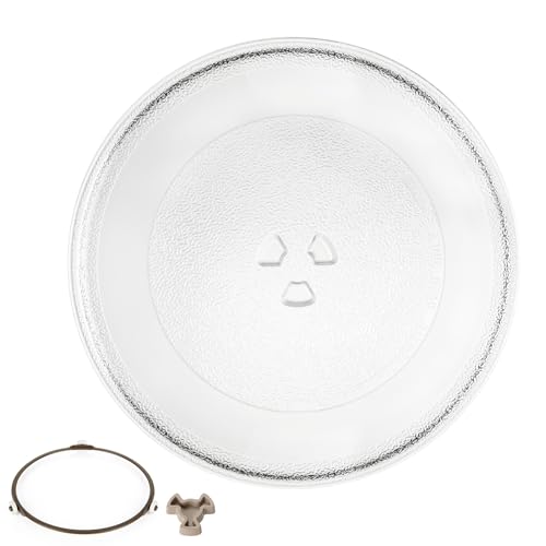 WOPPLXY Mikrowellenteller Glas 25,5 cm, Mikrowellen Teller mit 3 Fixierern, Drehteller Mikrowelle für Mikrowelle Rund Y-Förmiger Drehteller von WOPPLXY