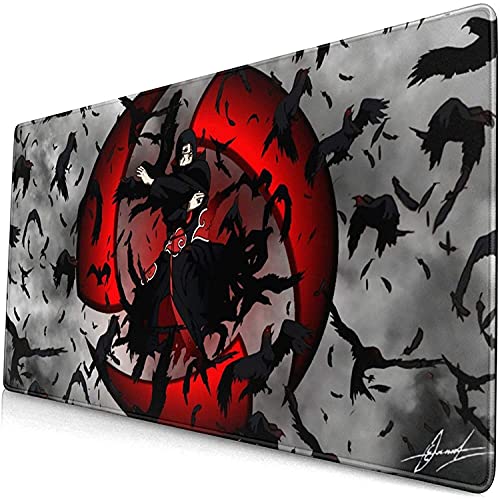 WORKSDUO Anime Akatsuki Uchiha Itachi Sharingan Gaming-Tastatur und Mauspad Großes erweitertes Gamer-Mauspad Rutschfestes Gummi-Vollschreibtisch-Mauspad für Computer-Laptop-Büro 31,5x15,7 Zoll, L von WORKSDUO