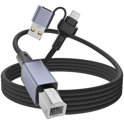 Drucker USB-Kabel, USB A und USB C zu USB-B 2.0 für MacBook Pro, USB C MIDI-Kabel, Nylon-Geflecht für Yamaha Casio Digital Piano MIDI-Controller Drucker 3 Meter von WORLDBOYU