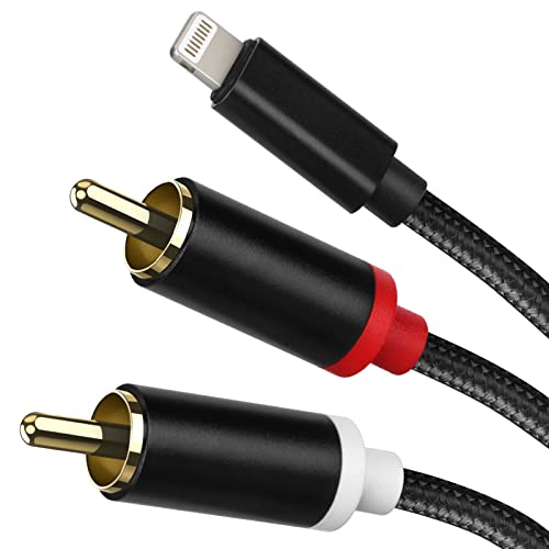 Lightning auf Cinch Kabel Audio Aux Adapter, Stereo Y Splitter Adapter für ausgewählte iPhone iPad Modelle für Endverstärker, Auto, Heimkino, Lautsprecher und mehr, silberfarben, 6 m von WORLDBOYU