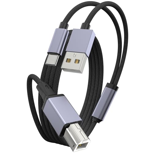 Printer USB Kabel, USB A und USB C auf USB-B 2.0 für MacBook Pro, USB C MIDI Kabel Nylon Geflochten für Yamaha Casio Digital Piano MIDI Controller Drucker 2m von WORLDBOYU