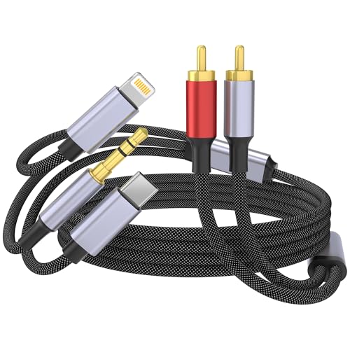 USB C 3.5mm zu RCA Kabel, Lightning zu RCA Stecker zu Aux Audio Adapter, HiFi Sound, Kopfhöreranschluss Adapter, 3 in 1 Audio Kabelverbinder für iPhone/iPad, Lautsprecher, MP3, Tablet, HDTV 1 Meter USB C 3.5mm zu RCA Kabel, Lightning zu RCA Stecker zu Aux Audio Adapter, HiFi Sound, Kopfhöreranschluss Adapter, 3 in 1 Audio Kabelverbinder für iPhone/iPad, Lautsprecher, MP3, Tablet, HDTV 1 Meter von WORLDBOYU
