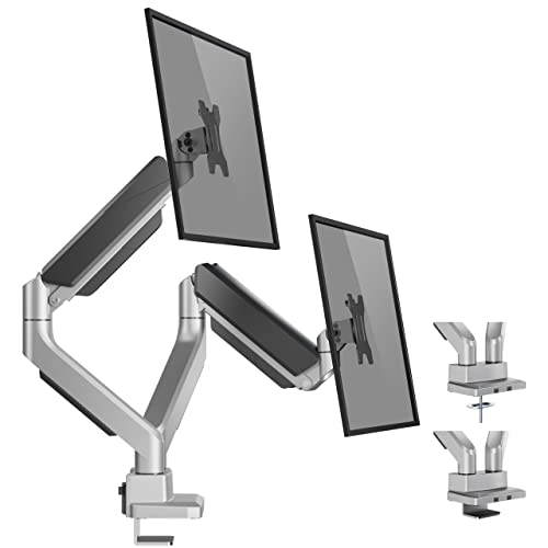 WORLDLIFT Monitor Halterung 2 Monitore, Premium Aluminium Ergonomische Schwenkbare Neigbare Monitorhalterung für 17-35 Zoll LED-LCD-Bildschirme, VESA 75/100 mm und Gewichtskapazität 15 kg pro Arm von WORLDLIFT