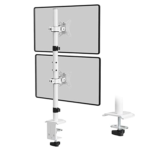 WORLDLIFT Monitor Halterung 2 Monitore, Vertikale Doppelmonitorhalterung für 17-32-Zoll-LCD-LED-Bildschirme, 2 Montageoptionen, VESA 75x75-100x100mm, 9KG Weiß von WORLDLIFT