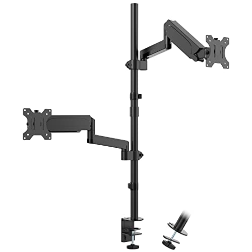 WORLDLIFT Monitor Halterung 2 Monitore Vertikale (88cm Stange) Eingebaute mechanische Feder Stange höhenverstellbar für 17"-32" Zoll Bildschirme VESA 75/100 9 kg Tragfähigkeit von WORLDLIFT