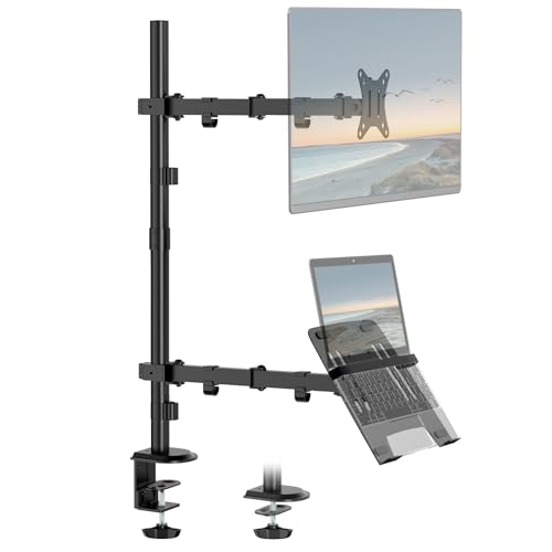 WORLDLIFT Monitor Halterung mit Laptop Ständer für 17-32 Zoll LCD LED Bildschirm and 10-15 Zoll Laptop,Neigbare, Drehbare, Extra hoher Verstellbarer Ständer,Max 9kg,Vesa 75x75/100x100mm,Schwarz von WORLDLIFT