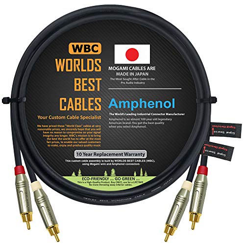 WORLDS BEST CABLES 1,5 Meter – direktionales High-Definition-Audio-Verbindungskabel-Paar, maßgeschneidert mit Mogami 2549 Draht und Amphenol ACPR Druckguss, vergoldete Cinch-Stecker von WORLDS BEST CABLES