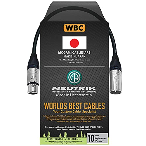 WORLDS BEST CABLES 20 cm – symmetrisches Mikrofonkabel, maßgeschneidert mit Mogami 2549 (schwarz) Draht und Neutrik NC3MXX & NC3FXX Silver XLR Stecker von WORLDS BEST CABLES