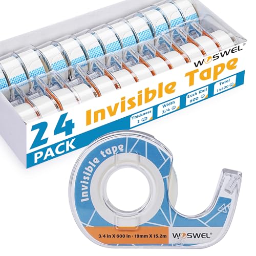 WOSWEL Klebeband-Nachfüllpackungen mit Spender, 24 Rollen, unsichtbare Klebebänder, 1,9 cm x 1,524 cm, Geschenkverpackungsbänder, Schulanfang, Lieferant für Zuhause, Schule, Büro WOSWEL Klebeband-Nachfüllpackungen mit Spender, 24 Rollen, unsichtbare Klebebänder, 1,9 cm x 1,524 cm, Geschenkverpackungsbänder, Schulanfang, Lieferant für Zuhause, Schule, Büro von WOSWEL