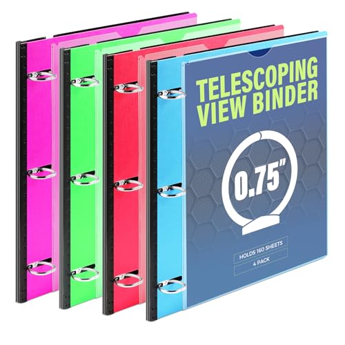 WOT I Teleskop-Ringbuch, 4 Packungen, flexibler Sichtordner mit erweiterbarem Rücken, individueller Vorderdeckel, transparenter Katalogtasche, flacher, dünner Ordner für 160 Blatt, 4 helle Farben von WOT I